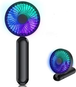 Portable HandHeld Fan, Personal USB Hand Fans With RGB Color Light, 5 Speed Foldable Table Fan With Rechargeable Battery Operated For Travel Office Ro