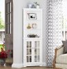 Spirich Home Bathroom Tall Corner Storage Cabinet with Glass Doors and Adjustable Shelves for Bathroom, Kitchen, Living Room or Bedroom, White