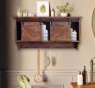 Rustic Wooden Shelf With Barn Door Storage And Hooks