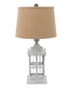 Gray Metal Table Lamp With Brown Drum Shade