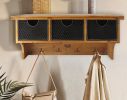 Rustic Wooden Wall Shelf With 3 Drawers And Hooks