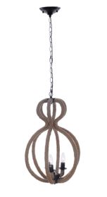 Natural and Black Iron and Rope Three Light Ceiling Light