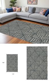 115' Beige and Charcoal Wool Geometric Hand Tufted Area Rug