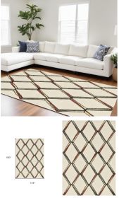 115' Beige Rust and Gold Wool Geometric Hand Tufted Area Rug