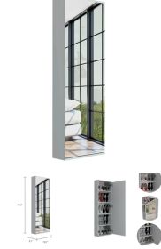 Stylish White Wall Mounted Shoe Rack with Mirror