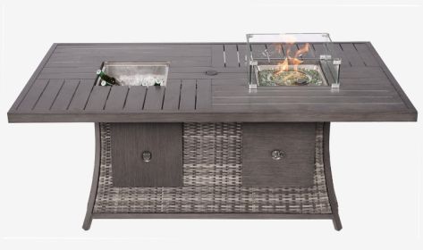 Gray Wicker Outdoor Gas Fire Pit Table with Ice Bucket