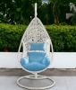 Blue and Steel stand finished Metal Outdoor Swing Chair with Blue Cushion