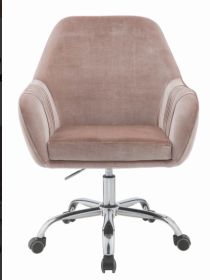 Dusty Rose Velvet Seat Swivel Adjustable Task Chair Fabric Back Steel Frame