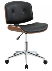 Black Faux Leather Tufted Seat Swivel Adjustable Task Chair Steel Frame