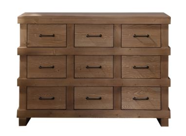 Brown Solid Wood Nine Drawer Triple Dresser