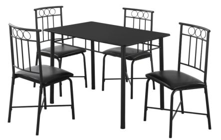 Black Metal Foam Polyurethane Leather Look Polyes 5Pcs Dining Set