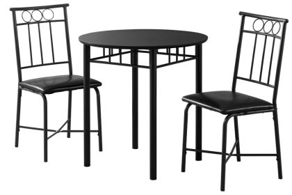 Black Leather Look Foam And Metal Three Pieces Dining Set