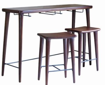 Set of Three Brown Solid Wood Counter Height Bar Table and Chairs