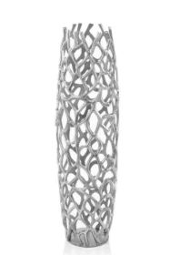 32" Aluminum Silver Twigs Cylinder Floor Vase