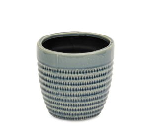 6" Aqua Striped Ceramic Indoor Outdoor Round Pot Planter