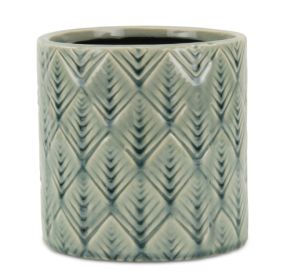 6" Green Geometric Ceramic Indoor Outdoor Round Pot Planter