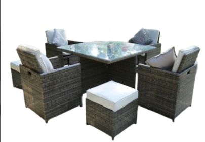 Nine Piece Clear and Gray Glass Dining Set