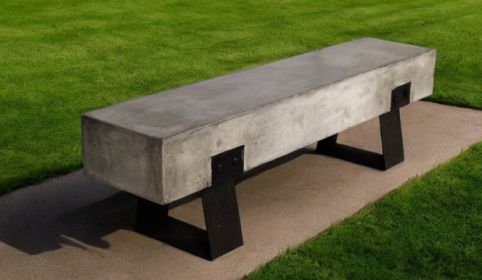 75" Gray and Black Metal and Concrete Indoor Outdoor Bench