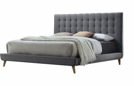 Tufted Light Gray Upholstered Linen Bed