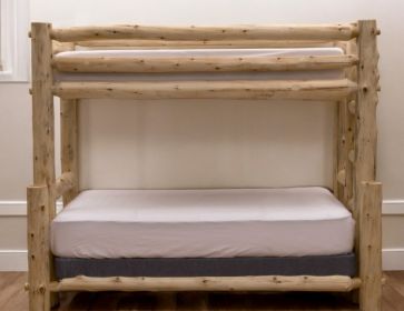 Rustic And Natural Cedar Double And Single Ladder Left Log Bunk Bed