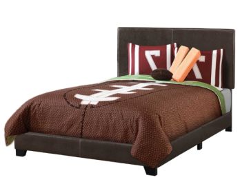 Brown Solid Manufactured Wood Upholstered Faux Leather Full Bed Frame