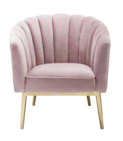 31" Pink And Copper Velvet Tufted Barrel Chair