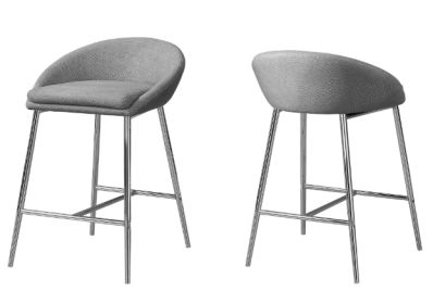 Set of Two 24 " Gray And Silver Metal Low Back Bar Chairs