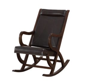 Espresso Brown or Red Faux Leather With Walnut Finish Rocking Chair