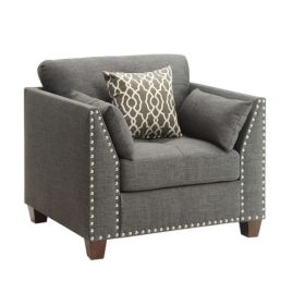 34" Charcoal And Brown Linen Arm Chair