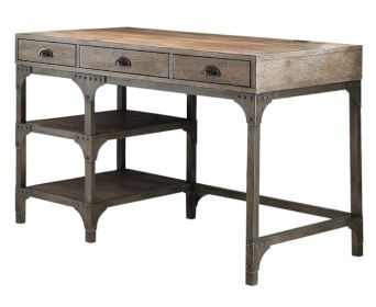 Natural and Gray Writing Desk With Three Drawers