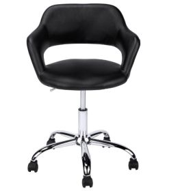 Black Faux Leather Seat Swivel Adjustable Task Chair Leather Back