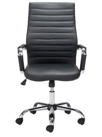 Black and Silver Adjustable Swivel Faux Leather Rolling Conference Office Chair