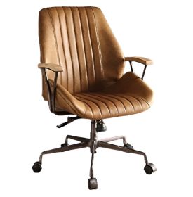 Coffee and Black Adjustable Swivel Faux Leather Rolling Office Chair