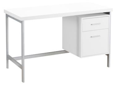 White and Silver Computer Desk With Two Drawers