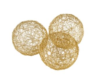 Set of Three Gold Aluminum Decorative Orbs