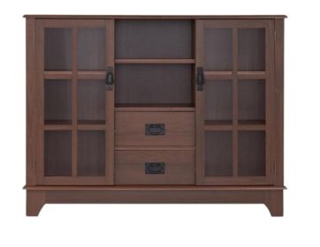 Brown Two Drawer Sideboard with Two Glass Doors