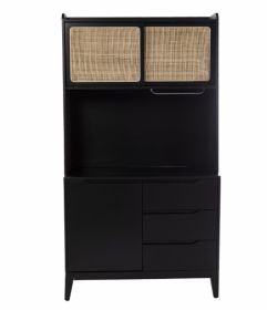 Rustic Black and Light Bamboo Tall Buffet Cabinet