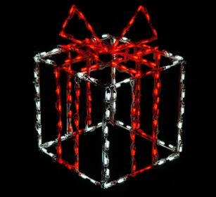 LED 3D Gift Box (Option: White Box Red Bow)