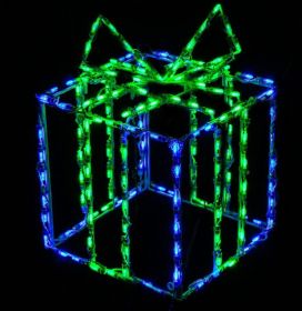 LED 3D Gift Box (Option: Blue Box Green Bow)